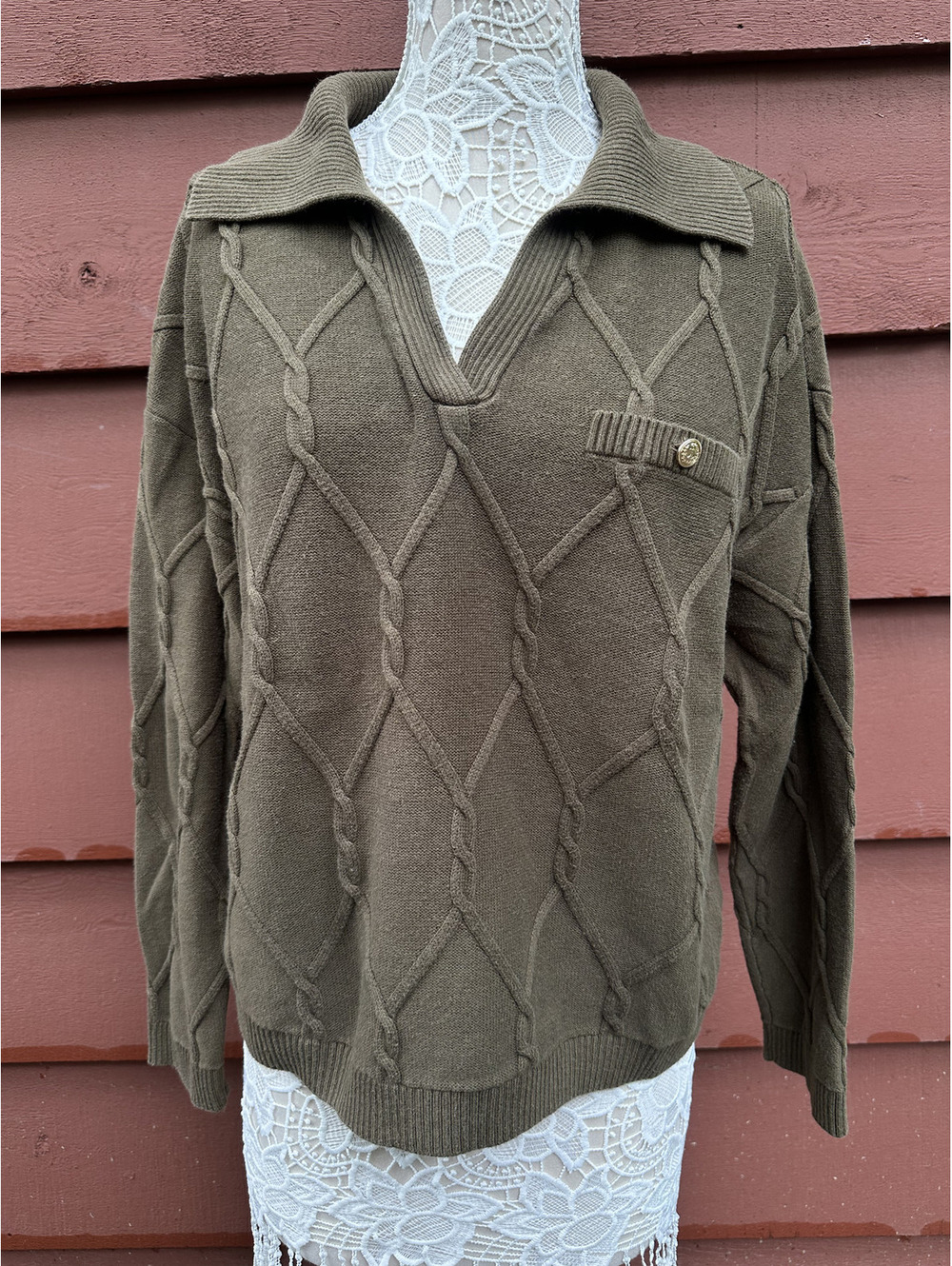 Talbots Olive Green Cable Knit Sweater